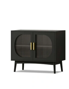 Cabinet Storage Fluted Doors Buffet Sideboard Cupboard in Black
