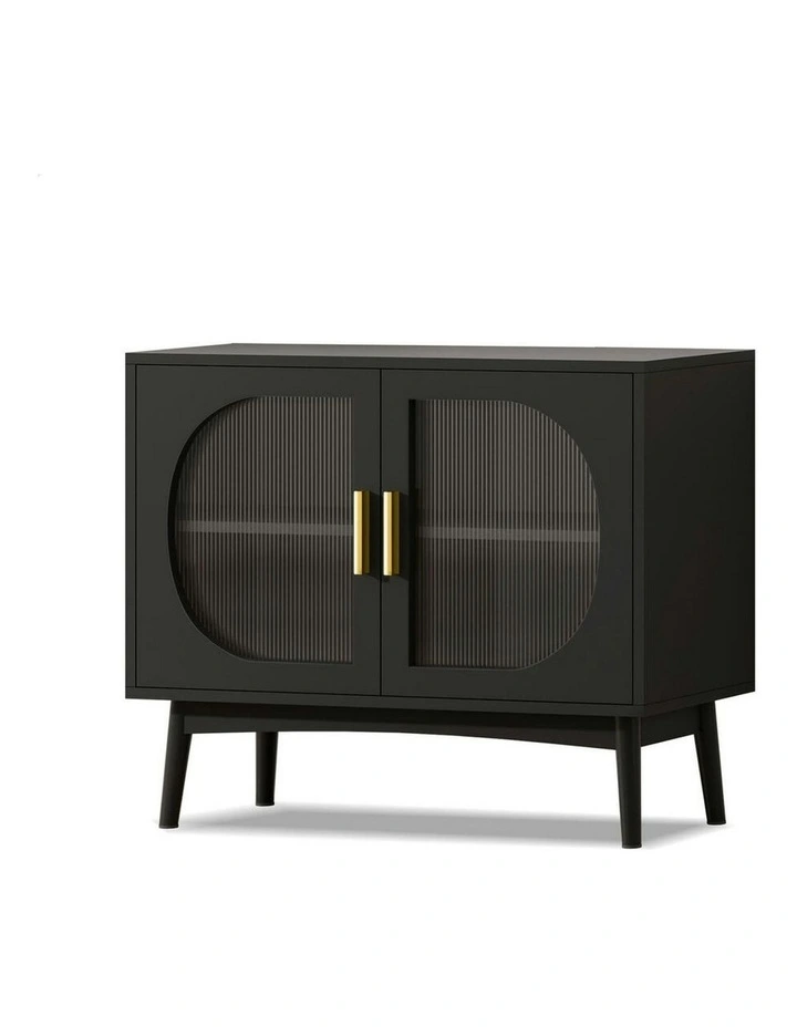 Cabinet Storage Fluted Doors Buffet Sideboard Cupboard in Black image 1