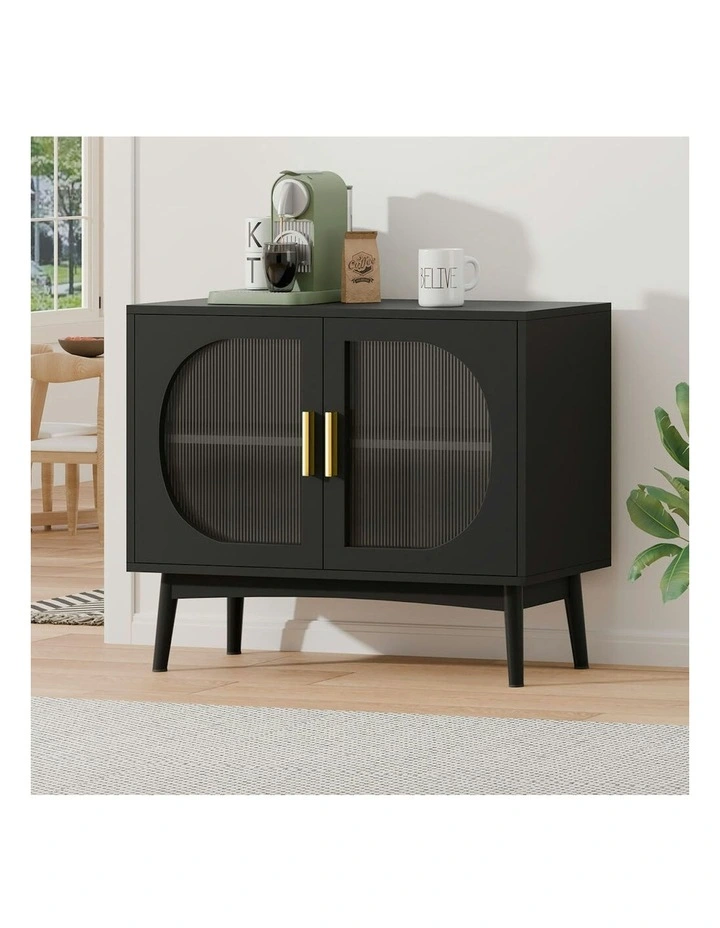 Cabinet Storage Fluted Doors Buffet Sideboard Cupboard in Black image 2