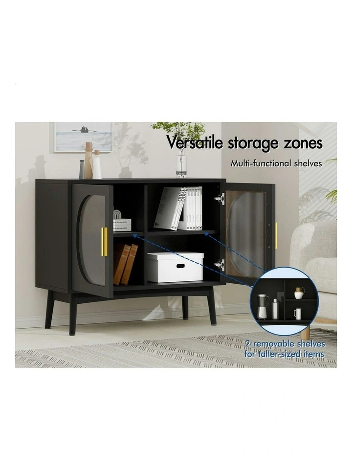 Cabinet Storage Fluted Doors Buffet Sideboard Cupboard in Black image 4