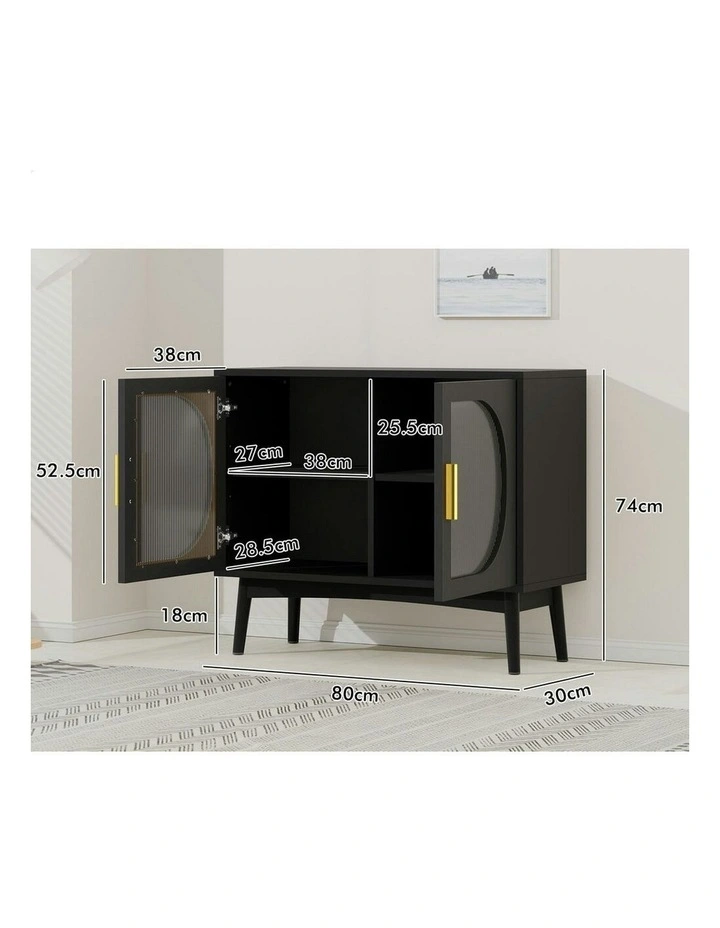 Cabinet Storage Fluted Doors Buffet Sideboard Cupboard in Black image 5