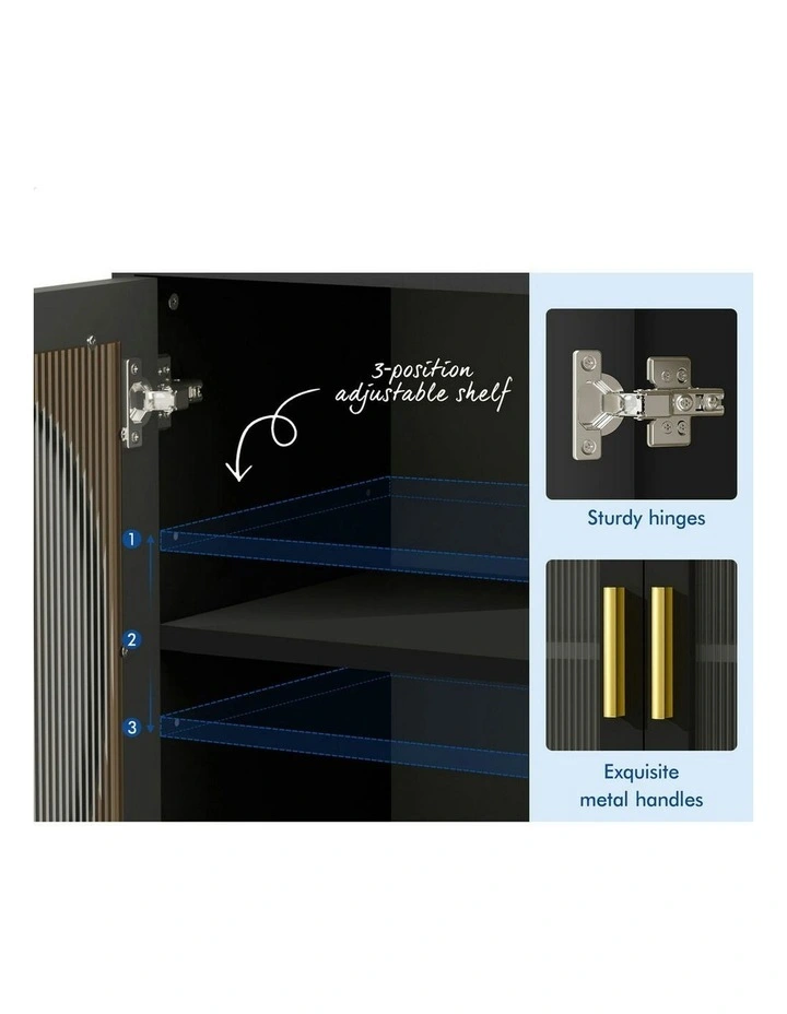 Cabinet Storage Fluted Doors Buffet Sideboard Cupboard in Black image 6
