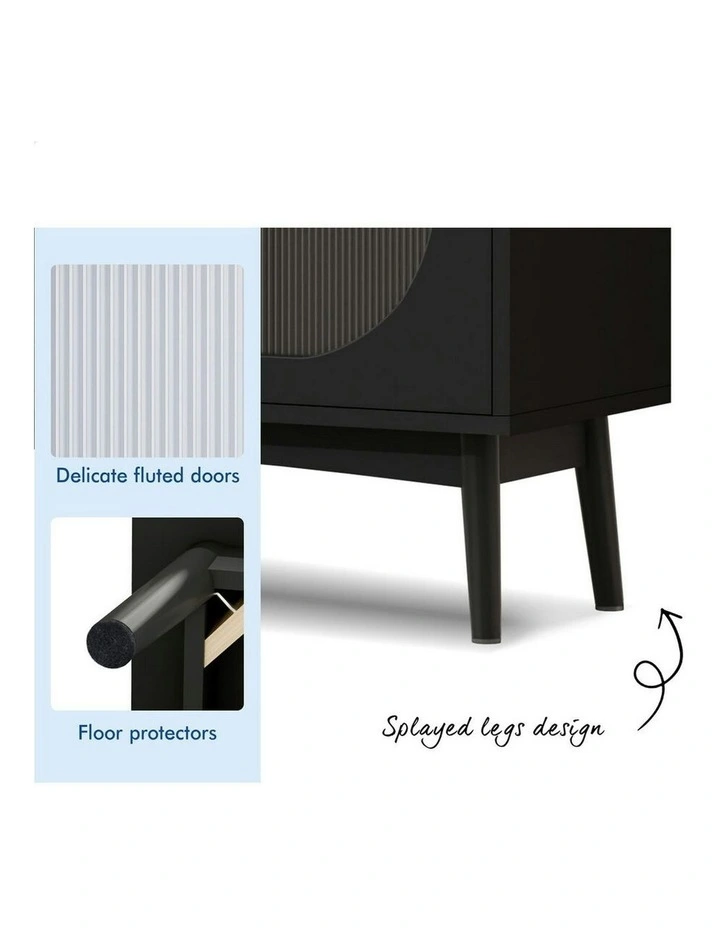 Cabinet Storage Fluted Doors Buffet Sideboard Cupboard in Black image 7
