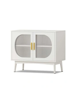 Fluted Doors Shelves Buffet Sideboard in White