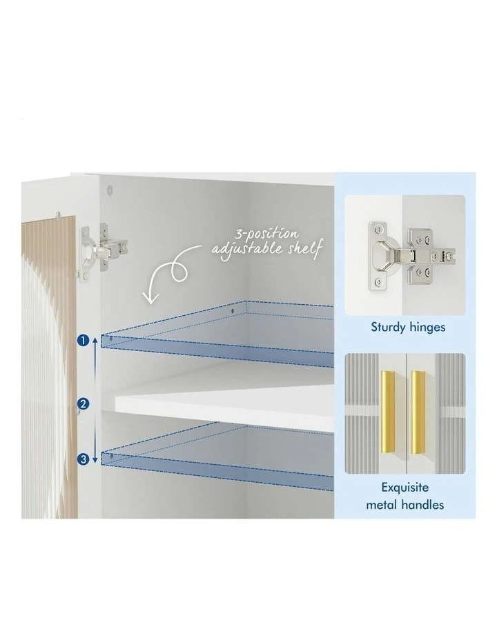 Fluted Doors Shelves Buffet Sideboard in White image 4