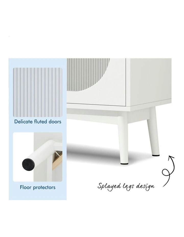 Fluted Doors Shelves Buffet Sideboard in White image 5