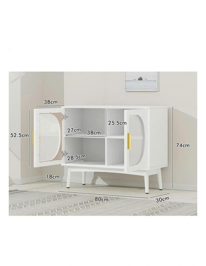 Fluted Doors Shelves Buffet Sideboard in White image 6