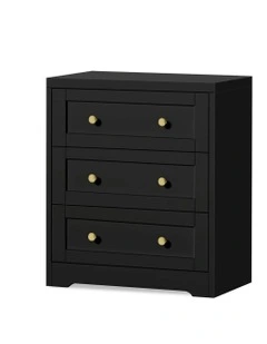 3 Chest of Drawers Bedside Table in Black