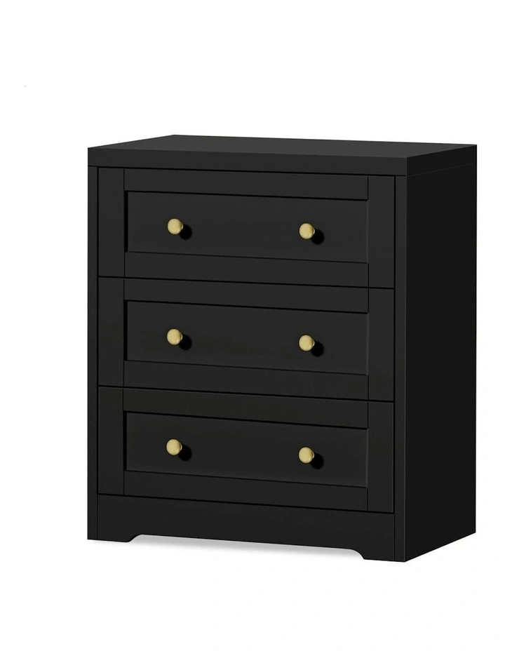3 Chest of Drawers Bedside Table in Black image 1