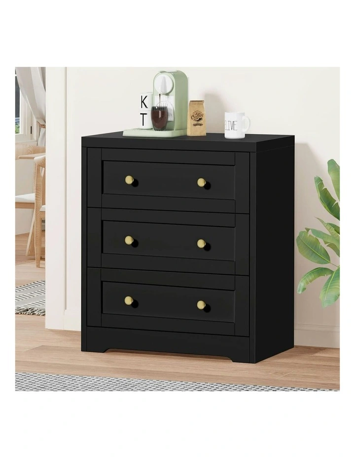 3 Chest of Drawers Bedside Table in Black image 2