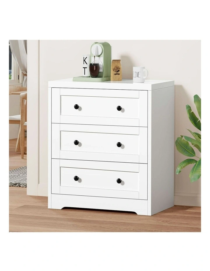 Chest of Drawers 3 Drawer Bedside Table in White image 2