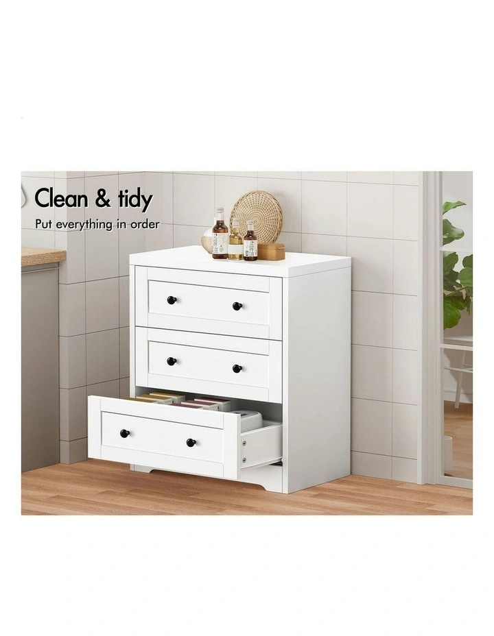Chest of Drawers 3 Drawer Bedside Table in White image 3