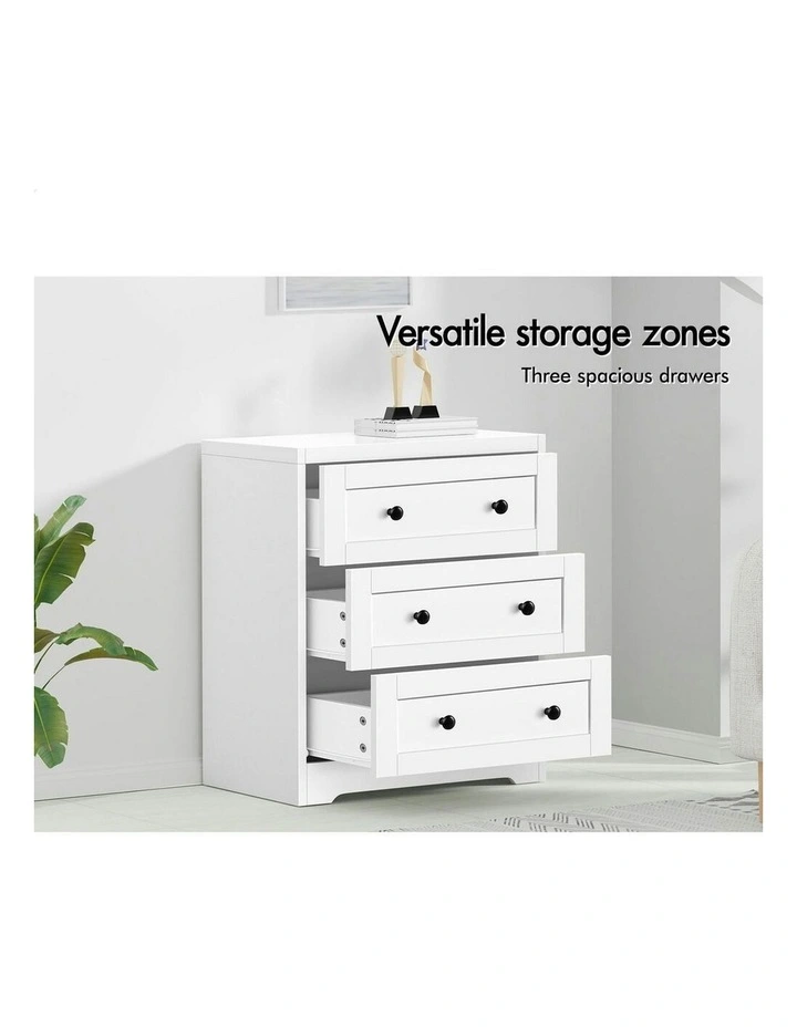 Chest of Drawers 3 Drawer Bedside Table in White image 4