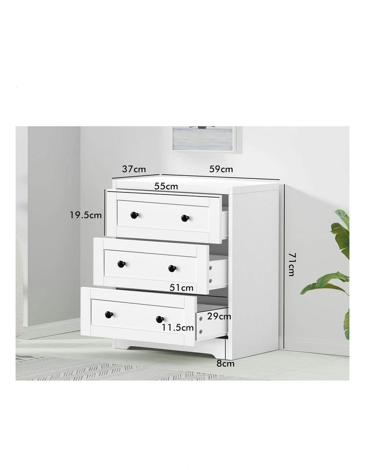 Chest of Drawers 3 Drawer Bedside Table in White image 6