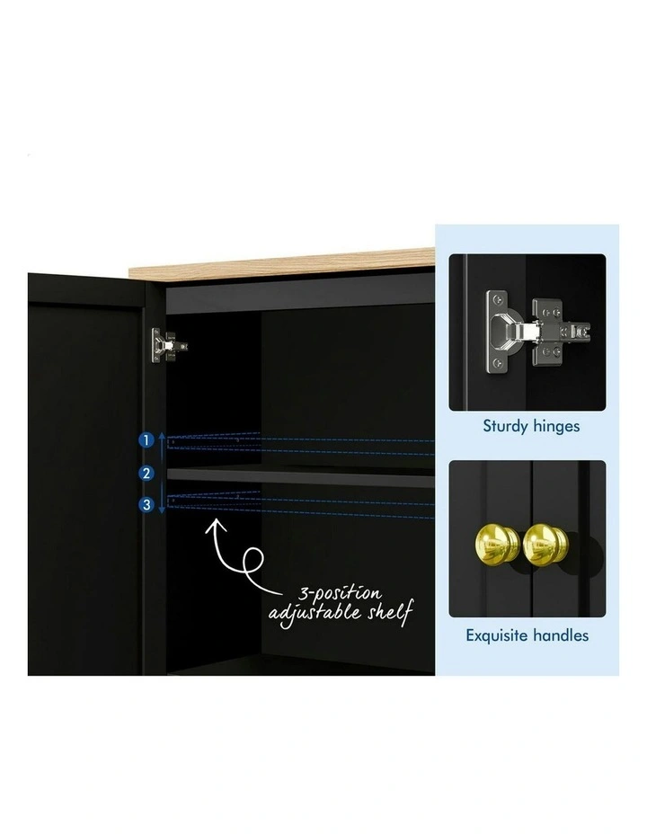 Buffet Sideboard Cupboard Cabinet Kitchen Hallway Storage Shelf in Black image 4