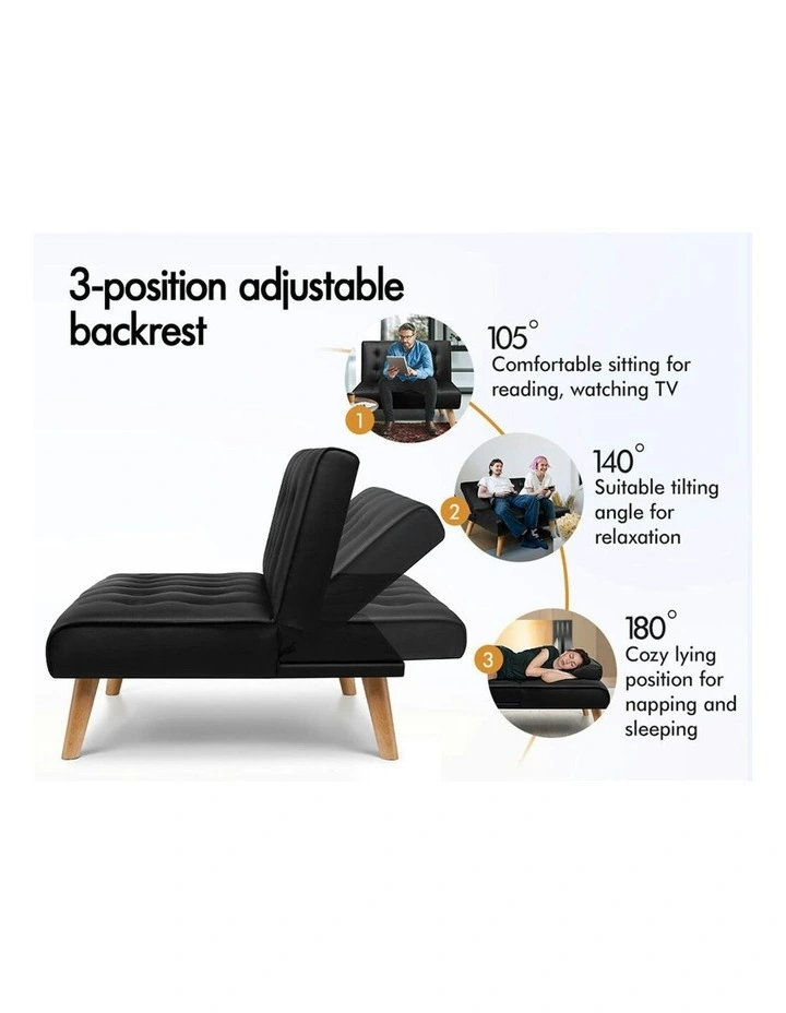PU Leather Sofa Bed in Black image 3