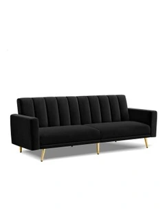 Futon 3 Seater Convertible Velvet Sofa Bed in Black