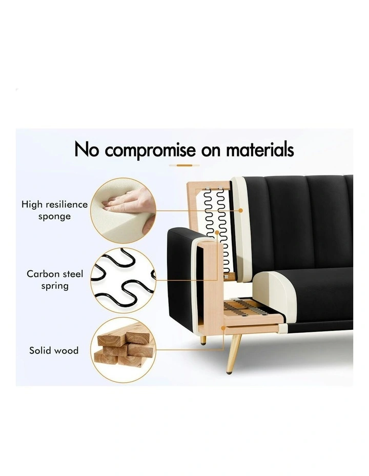 Futon 3 Seater Convertible Velvet Sofa Bed in Black image 6