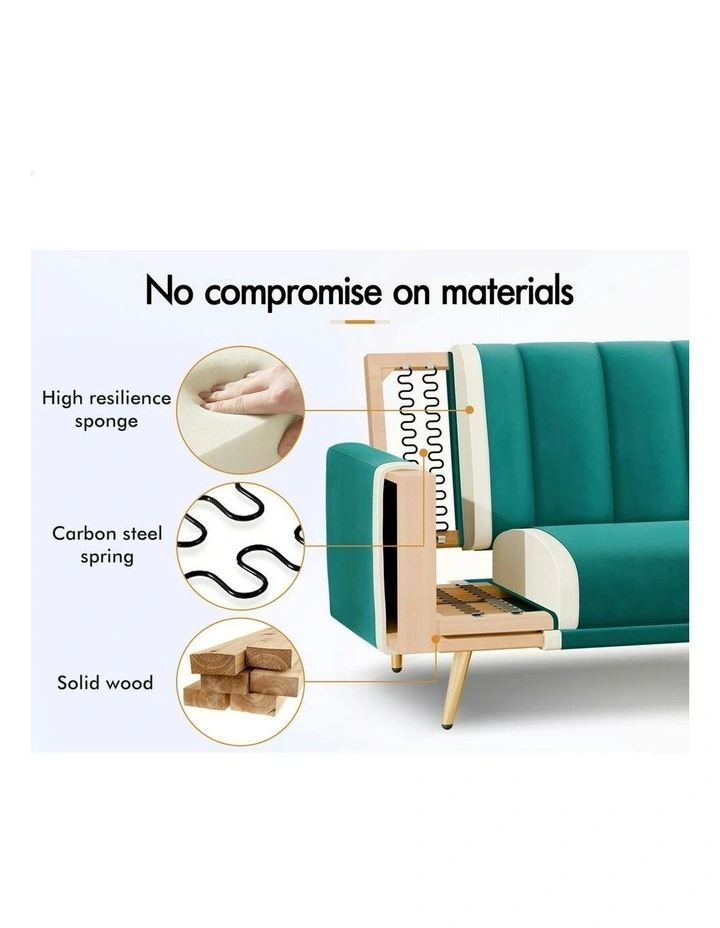 Velvet Futon Couch Lounge 3 Seater Convertible Sofa Bed in Green image 6