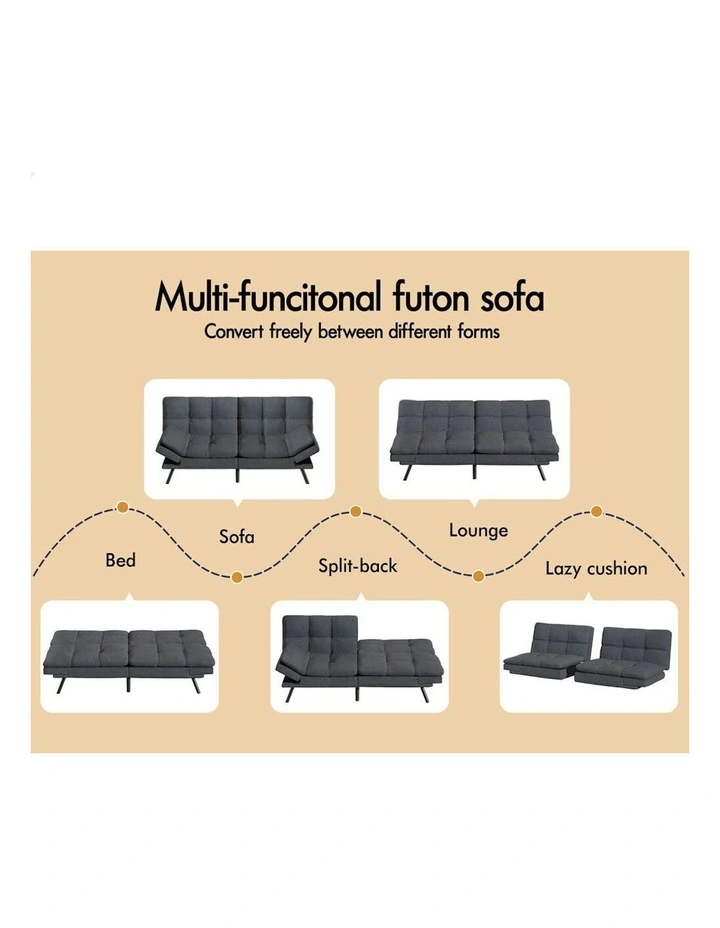 Recliner Lounge Futon Couch 3 Seater Convertible Sofa Bed in Grey image 5