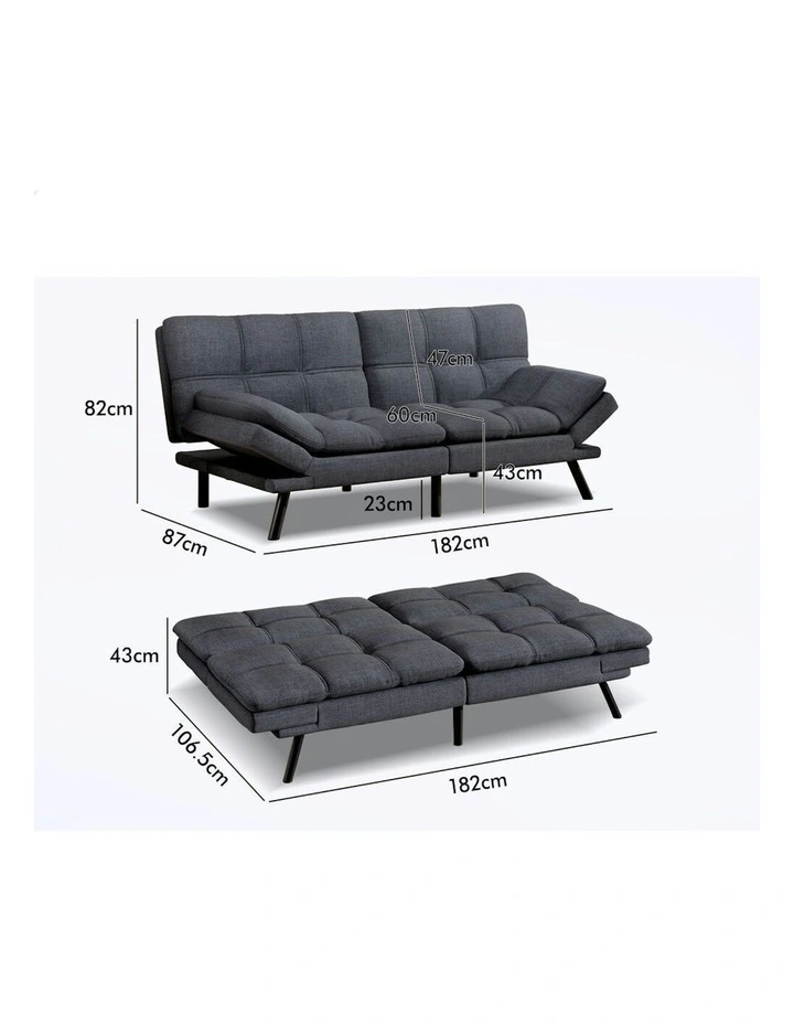 Recliner Lounge Futon Couch 3 Seater Convertible Sofa Bed in Grey image 6