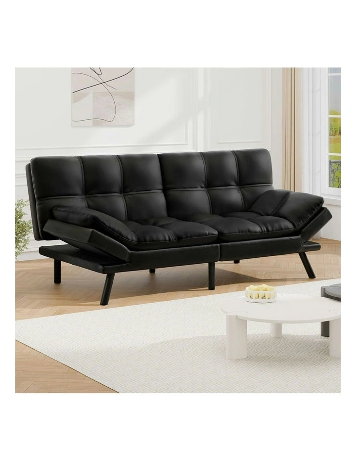 Recliner Lounge Futon Couch 3 Seater Convertible Leather Sofa Bed in Black image 2