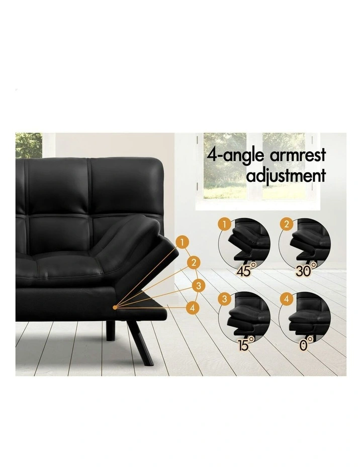 Recliner Lounge Futon Couch 3 Seater Convertible Leather Sofa Bed in Black image 4