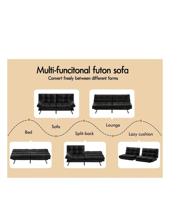 Recliner Lounge Futon Couch 3 Seater Convertible Leather Sofa Bed in Black image 5
