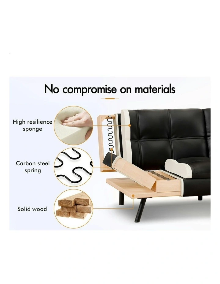 Recliner Lounge Futon Couch 3 Seater Convertible Leather Sofa Bed in Black image 7