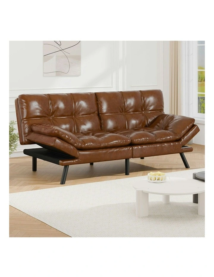 Recliner Lounge Futon Couch 3 Seater Convertible Sofa Bed in Brown image 2