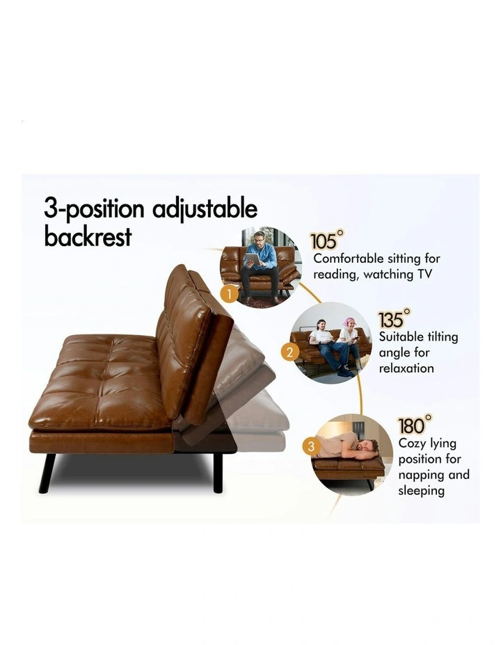 Recliner Lounge Futon Couch 3 Seater Convertible Sofa Bed in Brown image 3