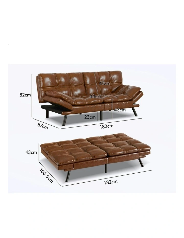 Recliner Lounge Futon Couch 3 Seater Convertible Sofa Bed in Brown image 7