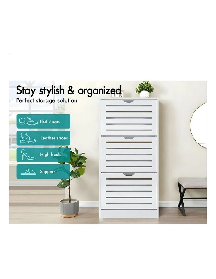 Organiser Shoe Storage Cabinet Set Of 2 in White image 3