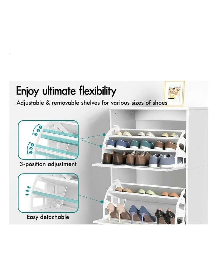 Organiser Shoe Storage Cabinet Set Of 2 in White image 4