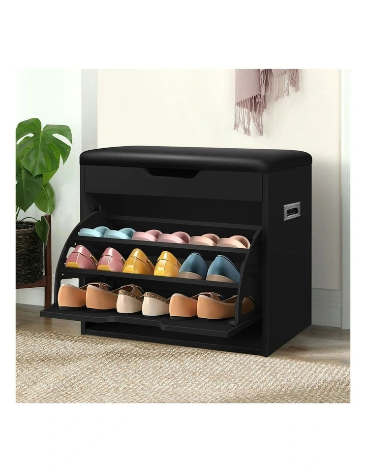 12 Pairs Shoe Cabinet Bench in Black image 2