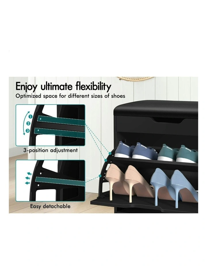 12 Pairs Shoe Cabinet Bench in Black image 4