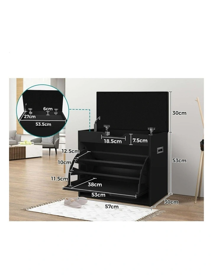 12 Pairs Shoe Cabinet Bench in Black image 7