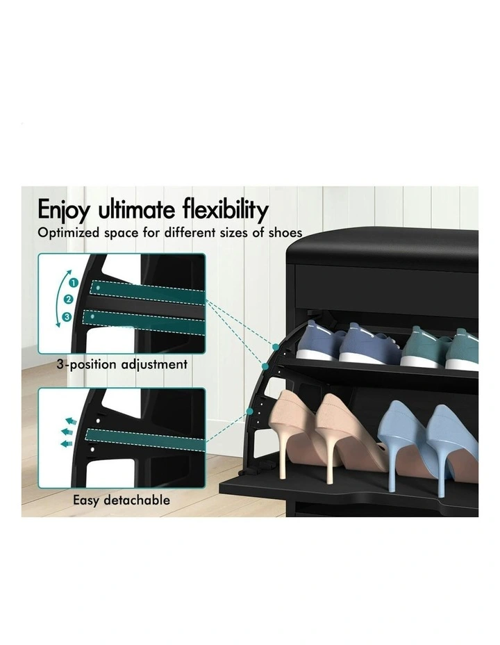 18 Pairs Shoe Cabinet Bench in Black image 4