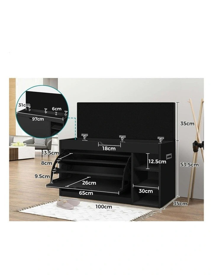 18 Pairs Shoe Cabinet Bench in Black image 7