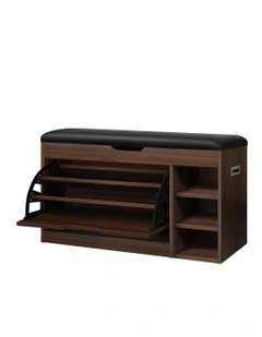 18 Pairs Shoe Cabinet Bench in Walnut