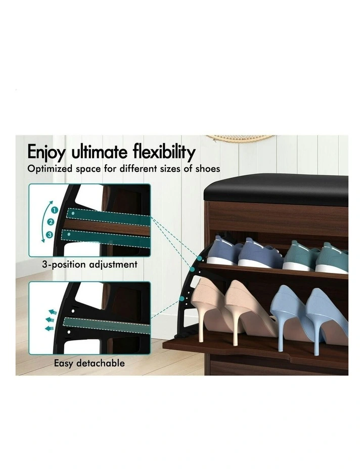 18 Pairs Shoe Cabinet Bench in Walnut image 4