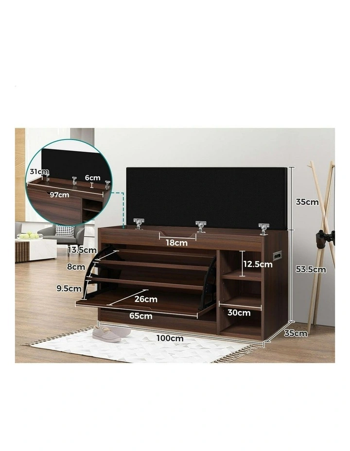 18 Pairs Shoe Cabinet Bench in Walnut image 7