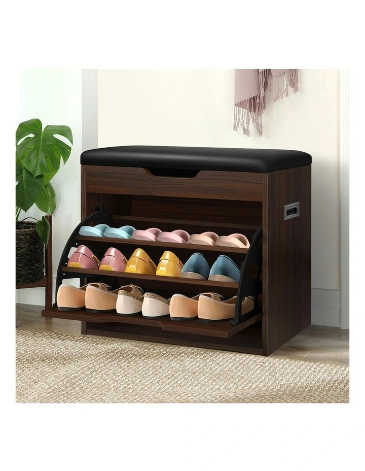 12 Pairs Shoe Cabinet Bench in Walnut image 2