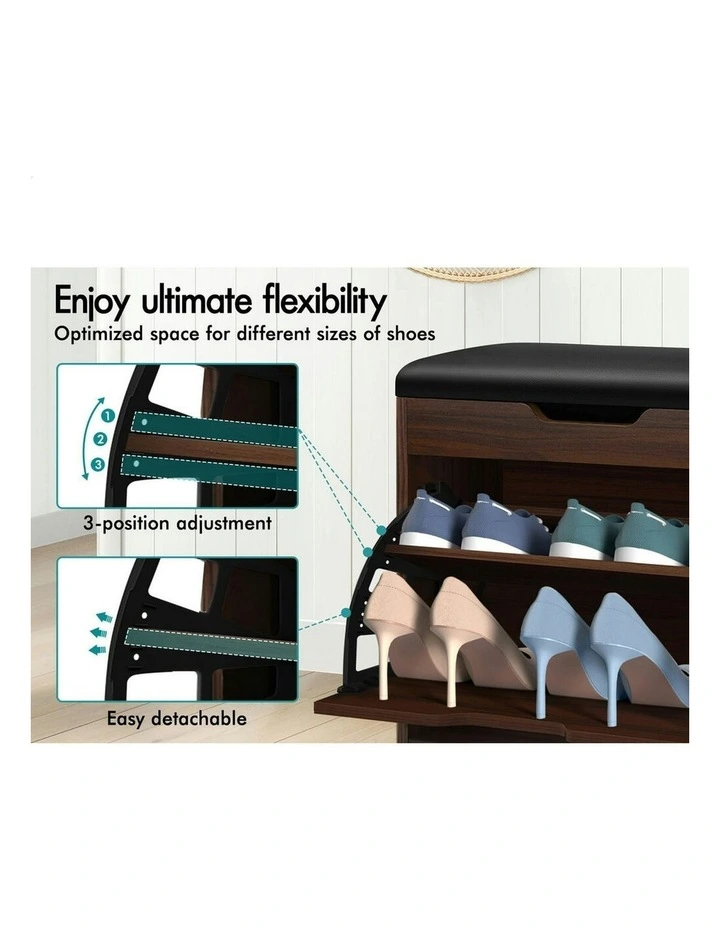 12 Pairs Shoe Cabinet Bench in Walnut image 4