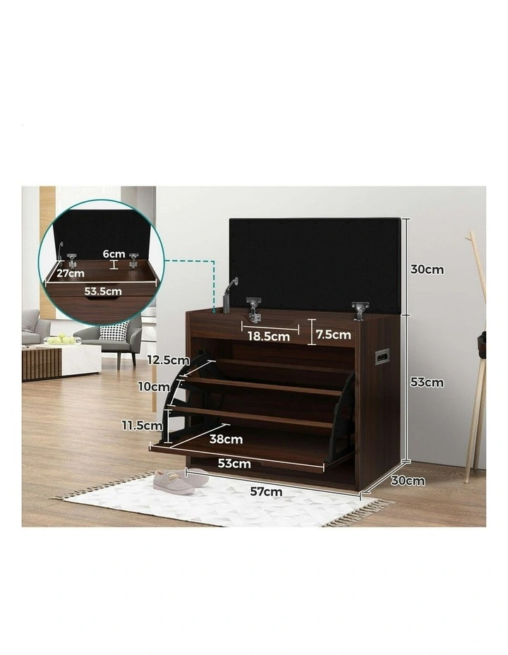 12 Pairs Shoe Cabinet Bench in Walnut image 7