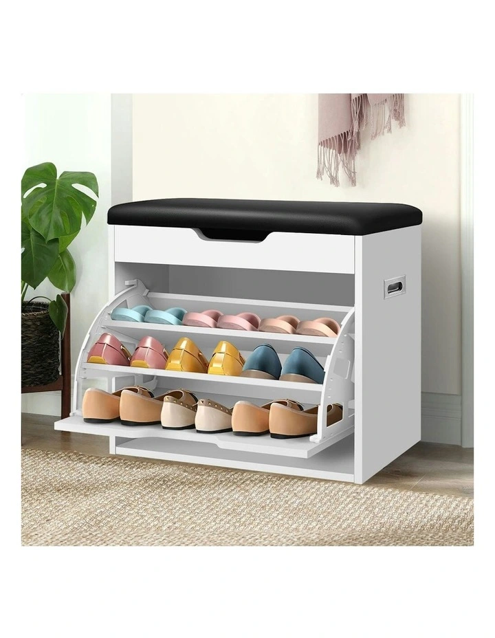 12 Pairs Shoe Cabinet Bench in White image 2