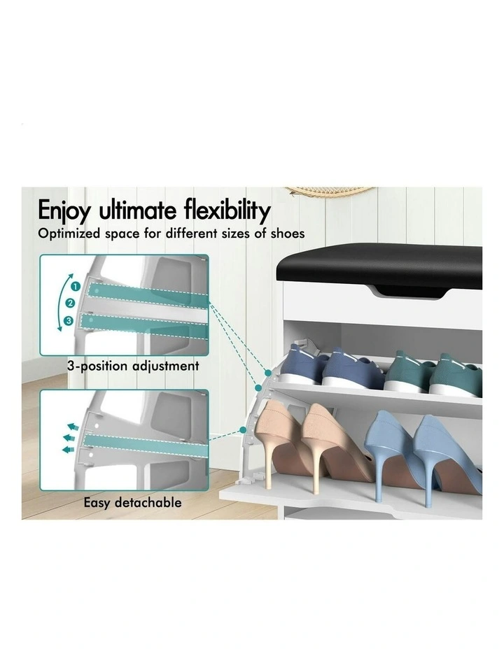 12 Pairs Shoe Cabinet Bench in White image 4