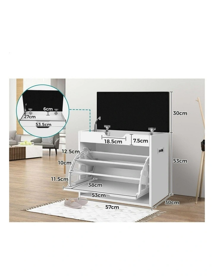 12 Pairs Shoe Cabinet Bench in White image 7