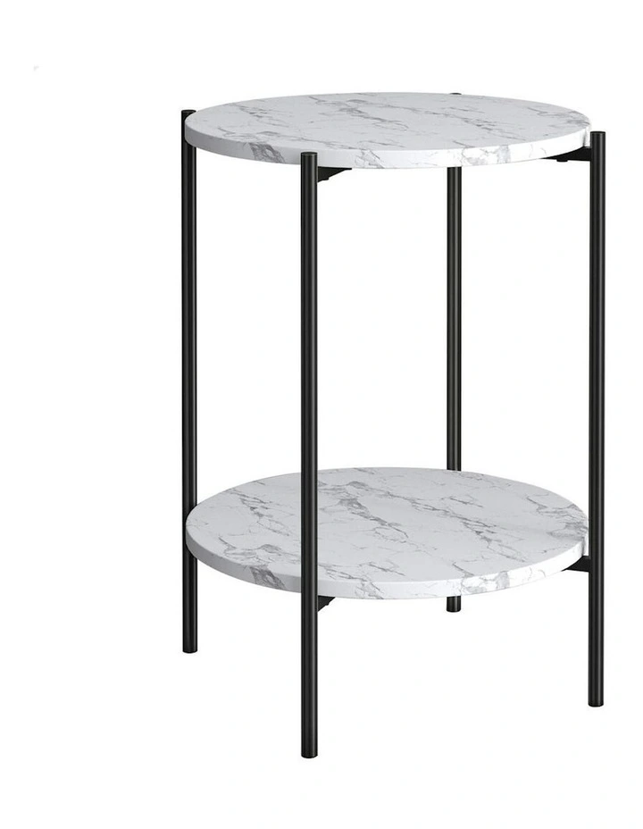 Round Marble Shelf Side Table in Black image 1