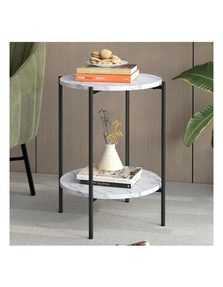 Round Marble Shelf Side Table in Black image 2